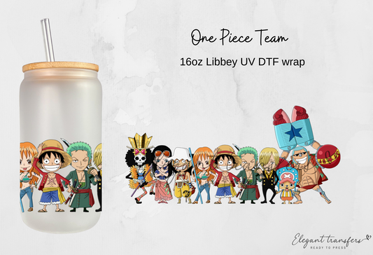 Pirate Anime Piece Team Wrap [UV DTF - 16oz Libbey Glass Can] | Ready to Apply | Physical Product | Transfer