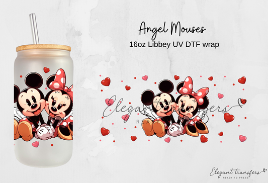 Angel Mouses wrap [UV DTF - 16oz Libbey Glass Can] | Ready to Apply | Physical Product