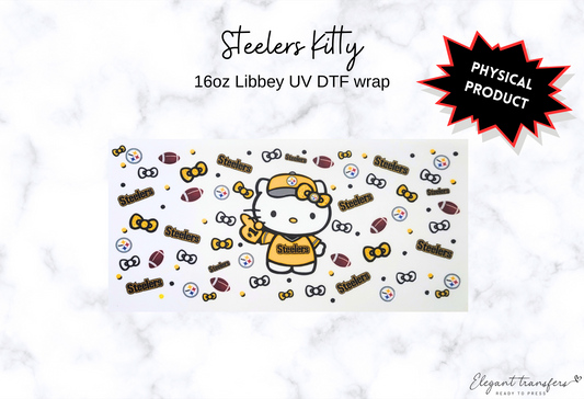 Steelers Kitty Wrap [UV DTF - 16oz Libbey Glass Can] | Ready to Apply | Physical Product | Transfer