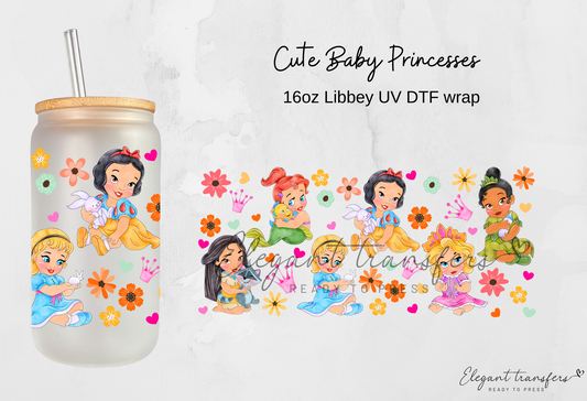 Cute Baby Princesses Wrap [UV DTF - 16oz Libbey Glass Can] | Ready to Apply | Physical Product | Transfer