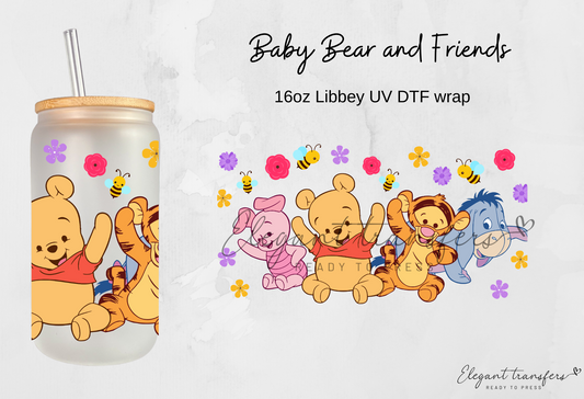 Baby Bear and Friends Cup Wrap [UV DTF - 16oz Libbey Glass Can] | Ready to Apply | Physical Product | Transfer