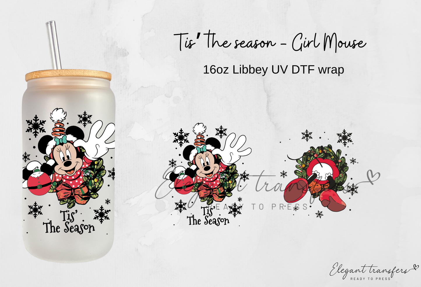 Tis’ the season - Girl Mouse Wrap [EXCLUSIVE UV DTF - 16oz Libbey Glass Can] | Ready to Apply | Physical Product | Transfer