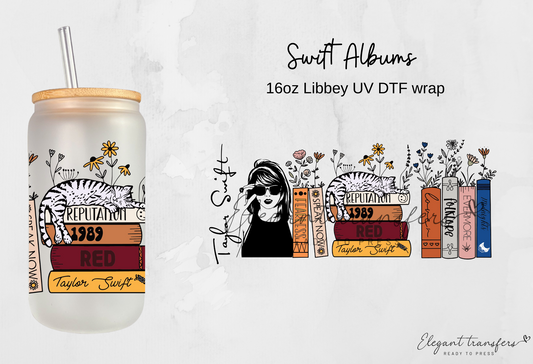 Swift Albums Wrap [UV DTF - 16oz Libbey Glass Can] | Ready to Apply | Physical Product | Transfer