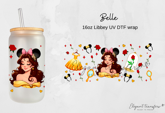 Belle Wrap [UV DTF - 16oz Libbey Glass Can] | Ready to Apply | Physical Product | Transfer