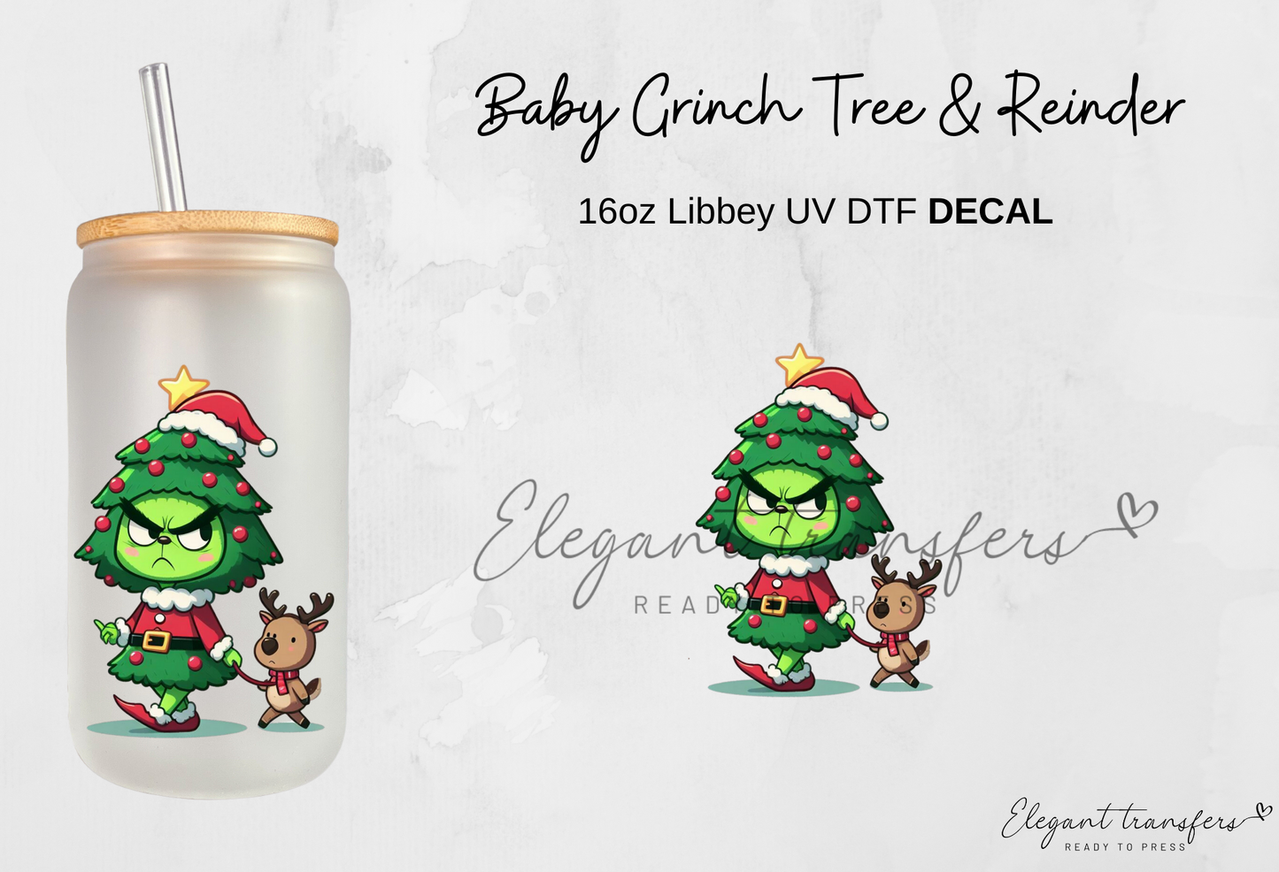 Baby Grinch Decals - Collection #1 [EXCLUSIVE UV DTF - 16oz Glass Can] | Ready to Apply | Physical Item