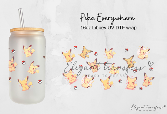 Pika Everywhere wrap [UV DTF - 16oz Libbey Glass Can] | Ready to Apply | Physical Product