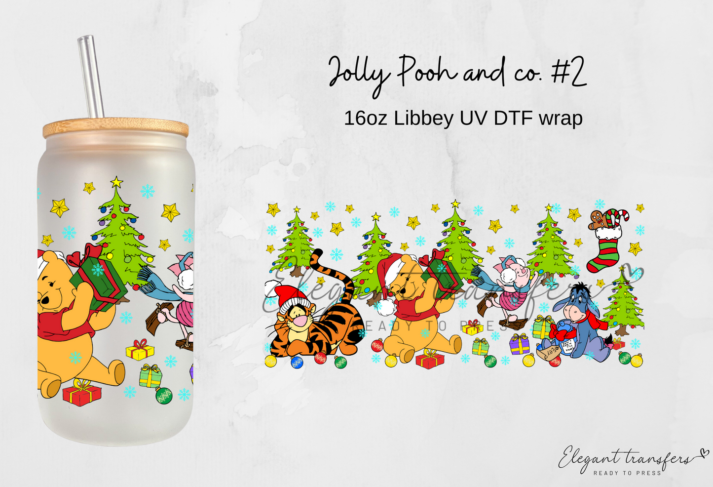 Jolly Pooh and co. #2 Wrap [UV DTF - 16oz Libbey Glass Can] | Ready to Apply | Physical Product | Transfer