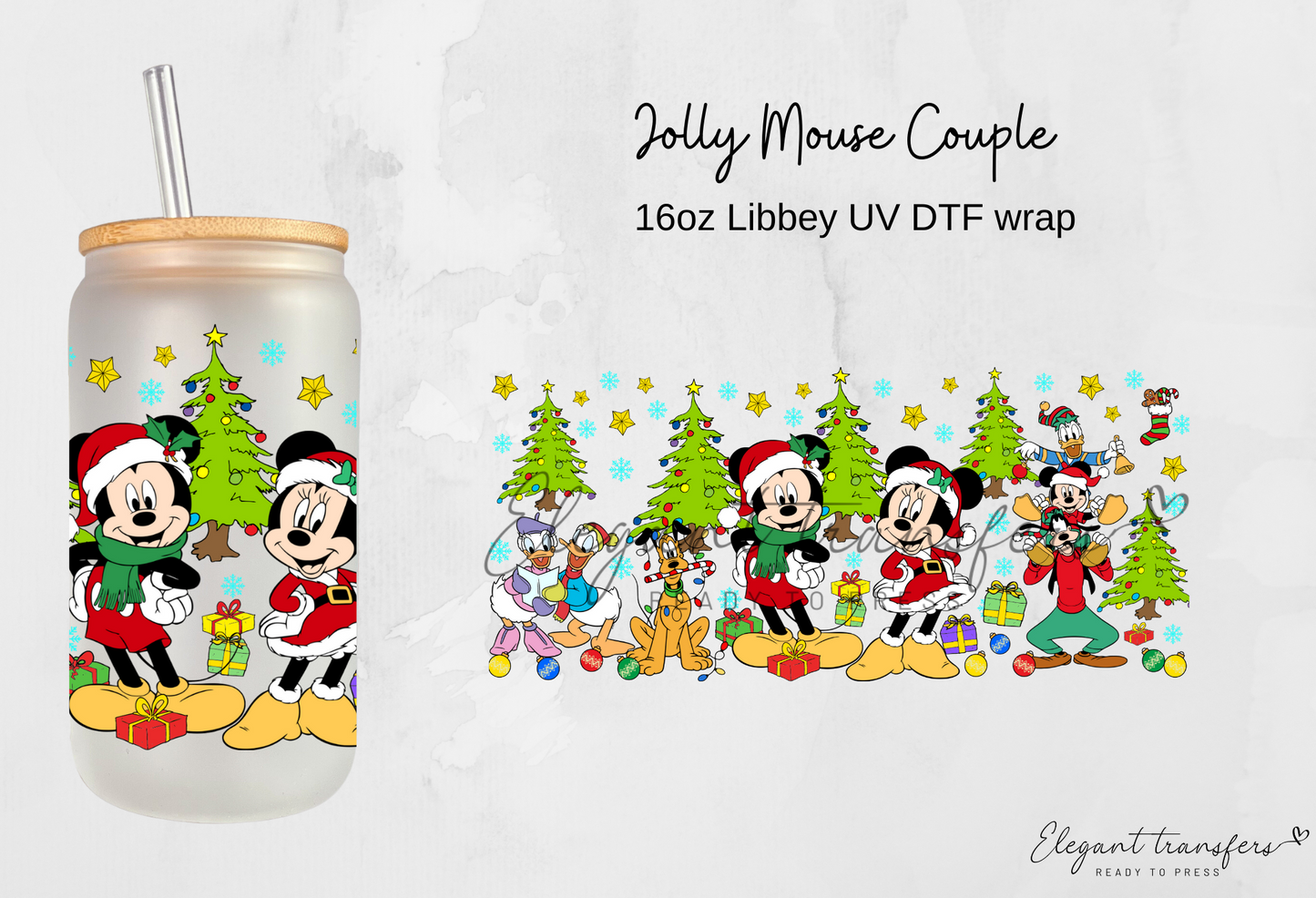 Jolly Mouse Couple Wrap [UV DTF - 16oz Libbey Glass Can] | Ready to Apply | Physical Product | Transfer