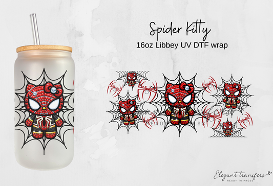 Spider Kitty Wrap [UV DTF - 16oz Libbey Glass Can] | Ready to Apply | Physical Product | Transfer