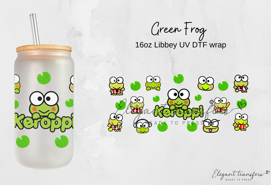 Green Frog Wrap [UV DTF - 16oz Libbey Glass Can] | Ready to Apply | Physical Product | Transfer