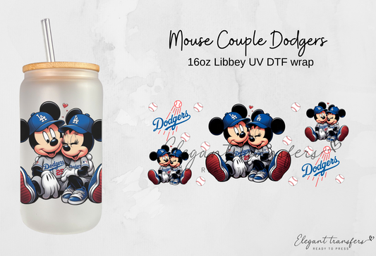 Mouse Couple Dodgers Wrap [UV DTF - 16oz Libbey Glass Can] | Ready to Apply | Physical Product | Transfer