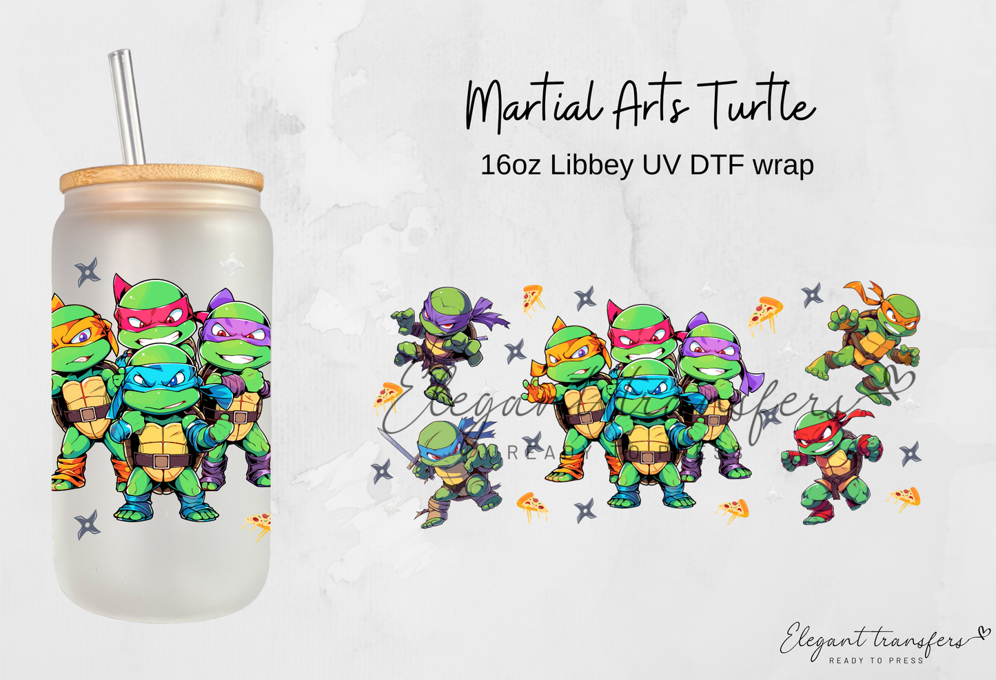 Martial Arts Turtle wrap [UV DTF - 16oz Libbey Glass Can] | Ready to Apply | Physical Product