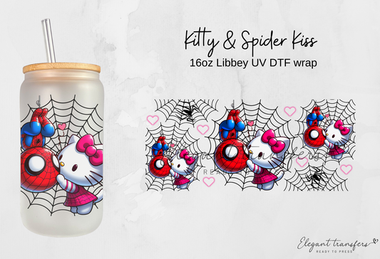 Kitty & Spider Kiss Wrap [UV DTF - 16oz Libbey Glass Can] | Ready to Apply | Physical Product | Transfer