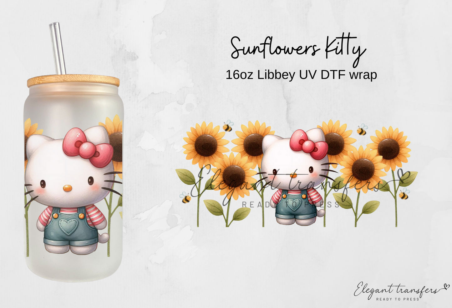 Sunflowers Kitty Wrap [UV DTF - 16oz Libbey Glass Can] | Ready to Apply | Physical Product | Transfer