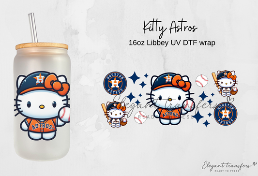 Kitty Astros Wrap [UV DTF - 16oz Libbey Glass Can] | Ready to Apply | Physical Product | Transfer