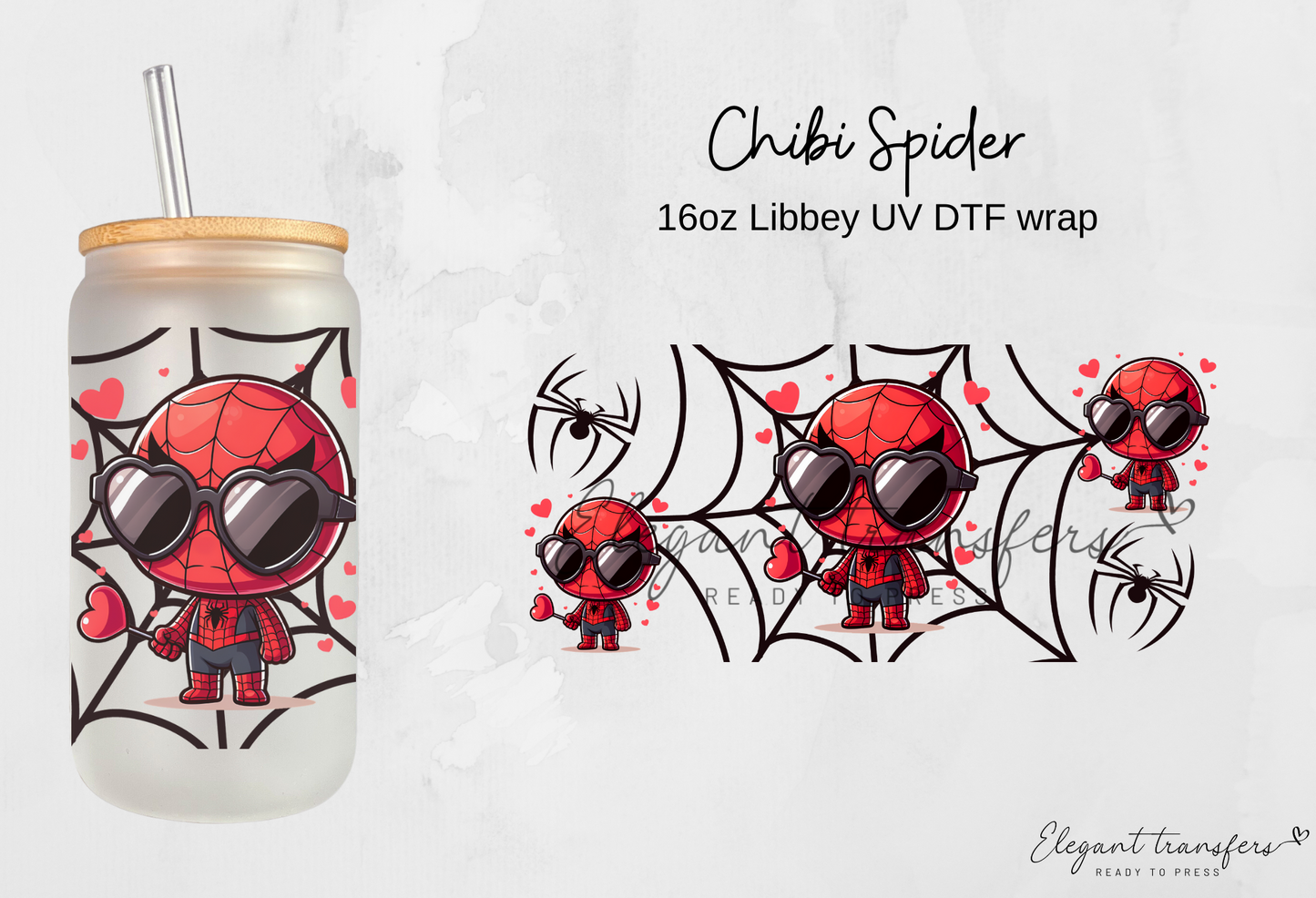 Chibi Spider Wrap [UV DTF - 16oz Libbey Glass Can] | Ready to Apply | Physical Product | Transfer