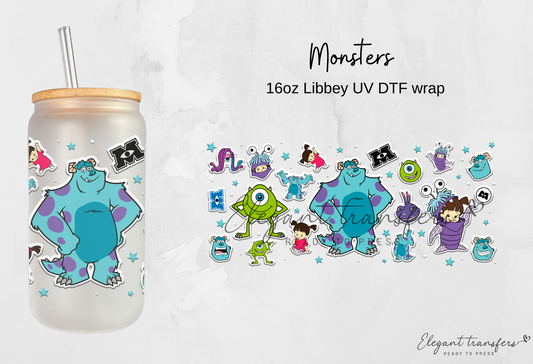 Monsters Wrap [UV DTF - 16oz Libbey Glass Can] | Ready to Apply | Physical Product | Transfer