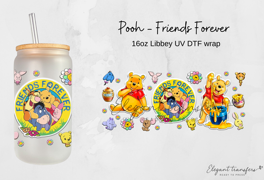 Pooh - Friends Forever Wrap [UV DTF - 16oz Libbey Glass Can] | Ready to Apply | Physical Product | Transfer