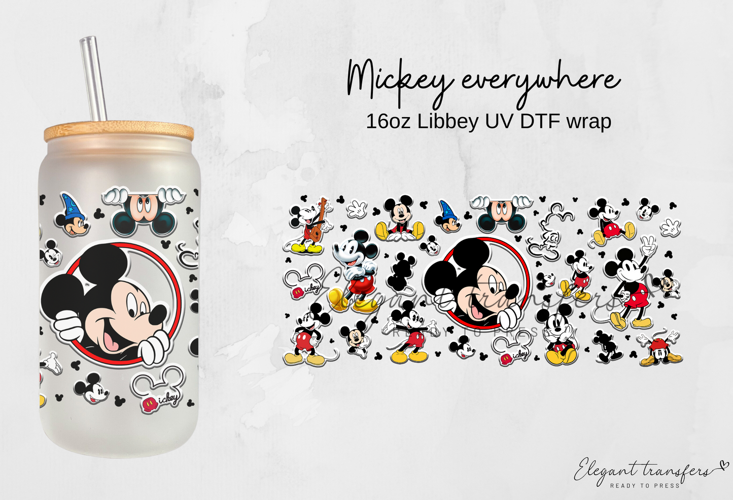 Mickey everywhere Wrap [UV DTF - 16oz Libbey Glass Can] | Ready to Apply | Physical Product | Transfer