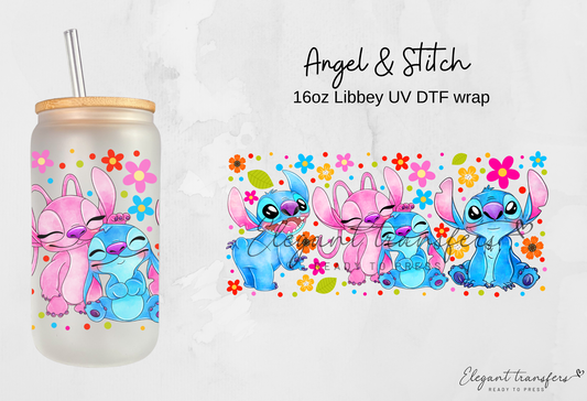 Angel & Stitch Wrap [UV DTF - 16oz Libbey Glass Can] | Ready to Apply | Physical Product | Transfer