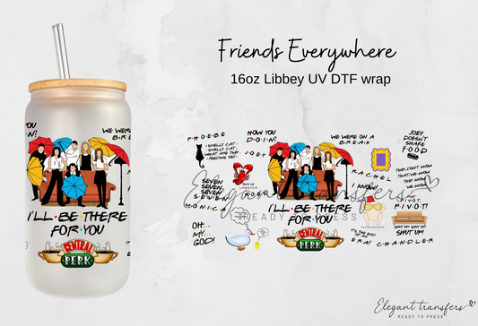 Friends Everywhere Wrap [UV DTF - 16oz Libbey Glass Can] | Ready to Apply | Physical Product