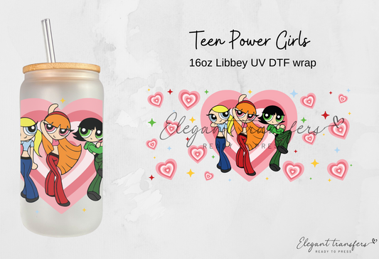 Teen Power Girls Wrap [UV DTF - 16oz Libbey Glass Can] | Ready to Apply | Physical Product | Transfer