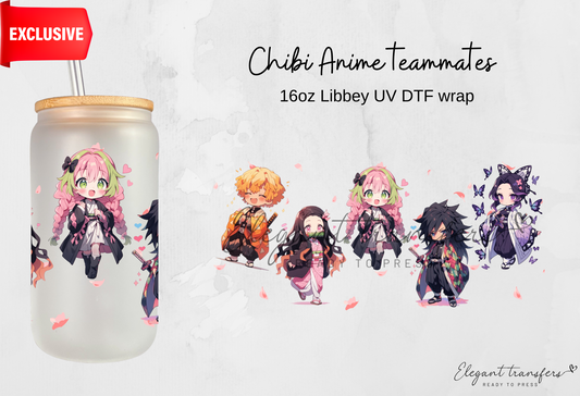 Chibi Demon Anime Teammates wrap [EXCLUSIVE UV DTF - 16oz Libbey Glass Can] | Ready to Apply | Physical Product