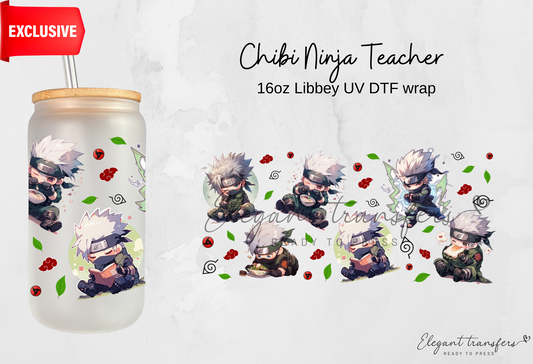 Chibi Ninja Teacher wrap [EXCLUSIVE UV DTF - 16oz Libbey Glass Can] | Ready to Apply | Physical Product