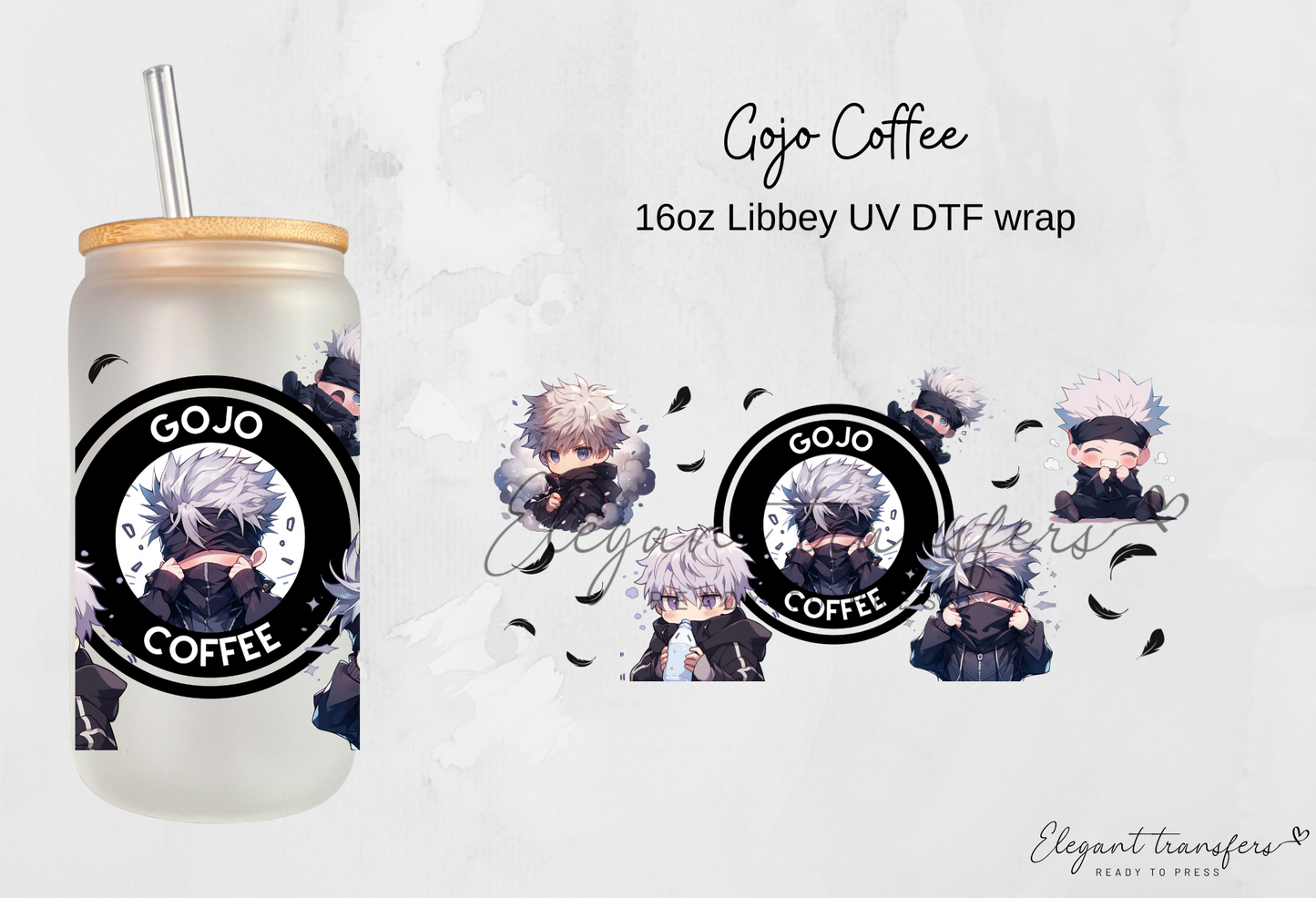 Gojo Coffee Wrap [UV DTF - 16oz Libbey Glass Can] | Ready to Apply | This is a Physical Product | Transfer | Waterproof | Anti-scratch