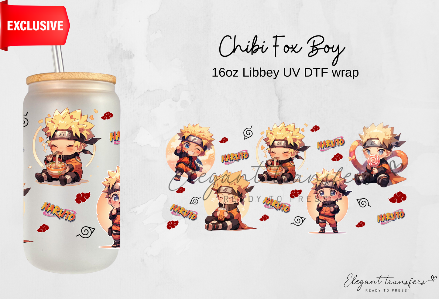 Chibi Anime Fox Boy wrap [EXCLUSIVE UV DTF - 16oz Libbey Glass Can] | Ready to Apply | Physical Product