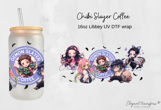 Chibi Demon Anime Coffee Wrap [UV DTF - 16oz Libbey Glass Can] | Ready to Apply | Physical Item