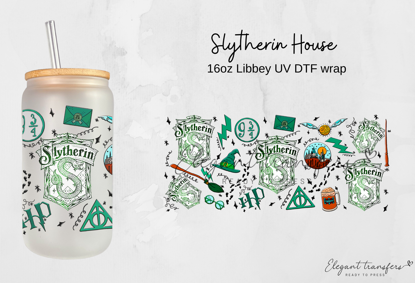 Slytherin House Wrap [UV DTF - 16oz Libbey Glass Can] | Ready to Apply | Physical Product | Transfer