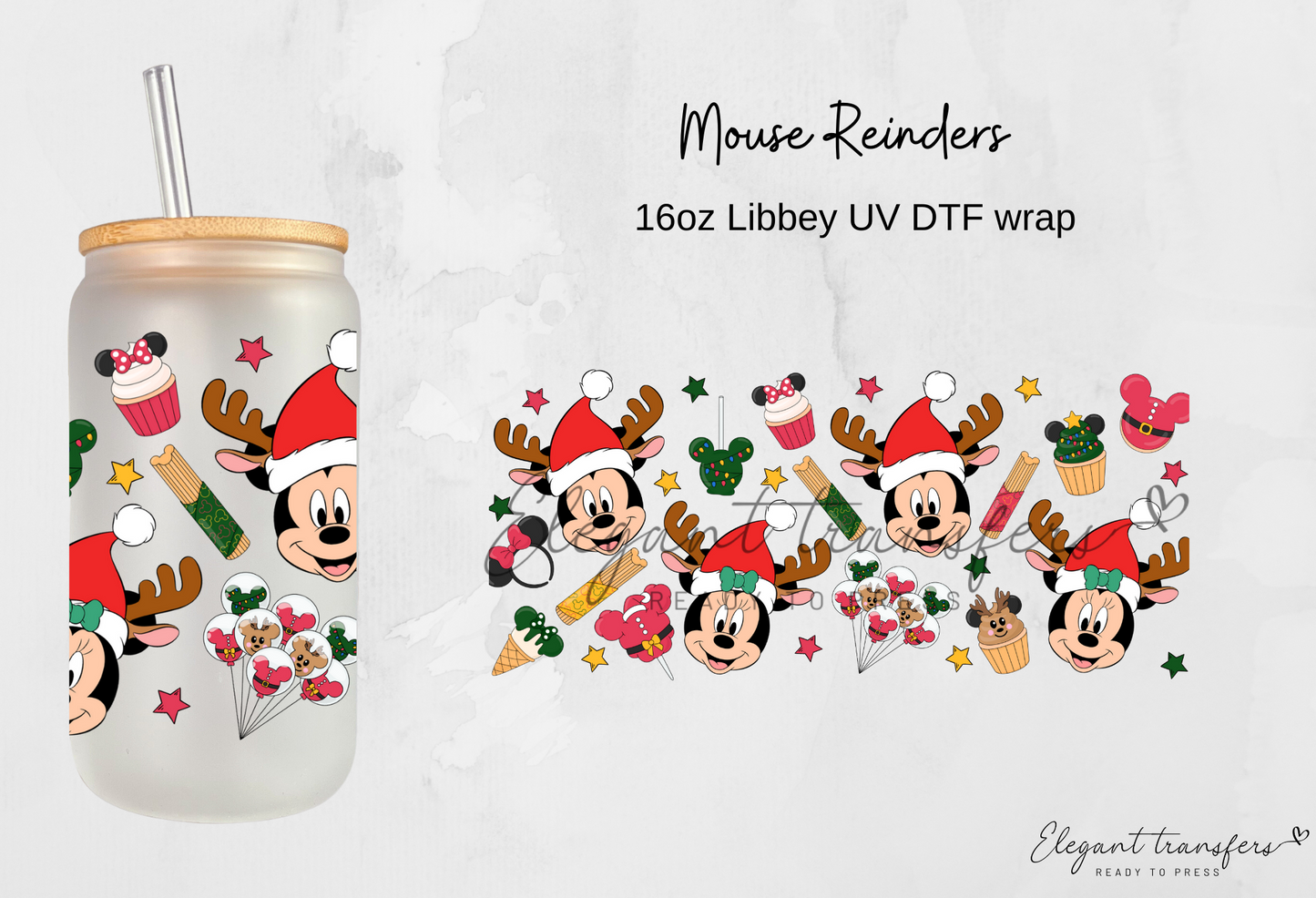 Mouse Reinders Wrap [UV DTF - 16oz Libbey Glass Can] | Ready to Apply | Physical Product