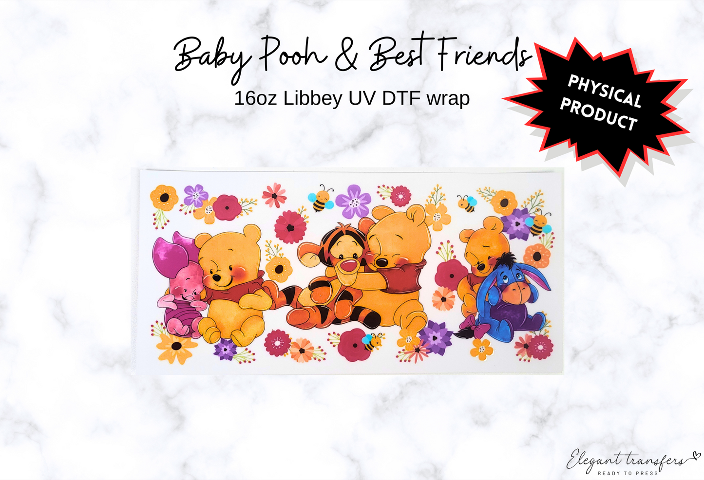 Baby Pooh & Best Friends Wrap [UV DTF - 16oz Libbey Glass Can] | Ready to Apply | Physical Product | Transfer