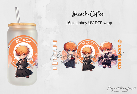 Bleach Coffee Wrap [UV DTF - 16oz Libbey Glass Can] | Ready to Apply | Physical Product | Transfer