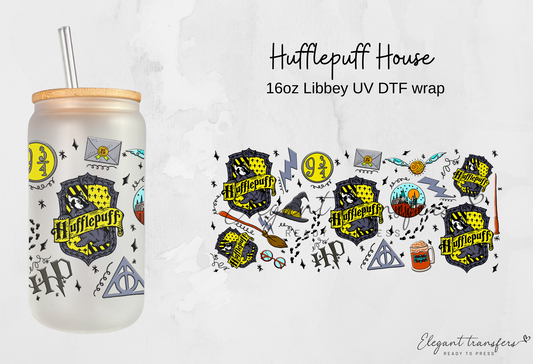 Hufflepuff House Wrap [UV DTF - 16oz Libbey Glass Can] | Ready to Apply | Physical Product | Transfer