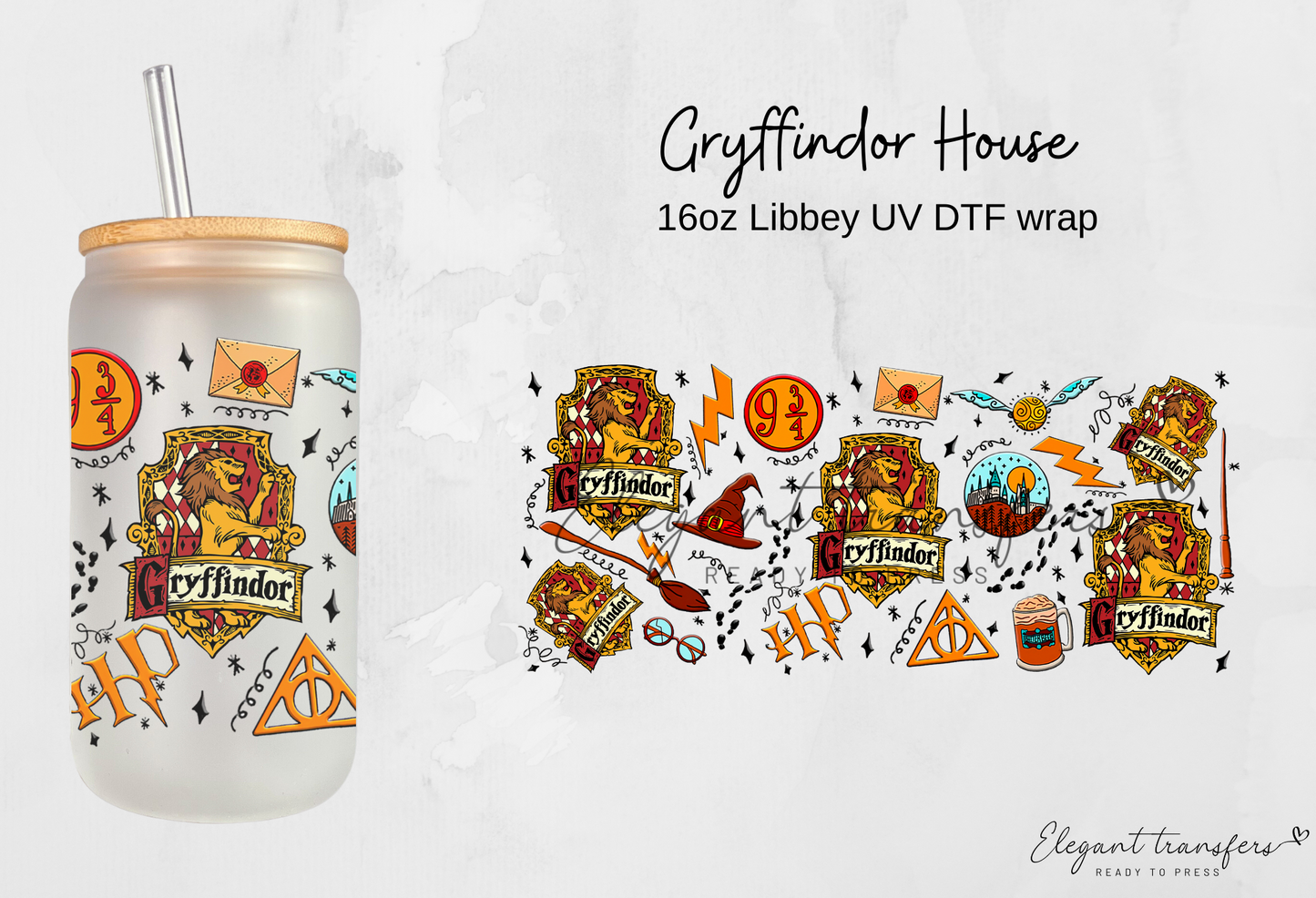 Gryffindor House Wrap [UV DTF - 16oz Libbey Glass Can] | Ready to Apply | Physical Product | Transfer