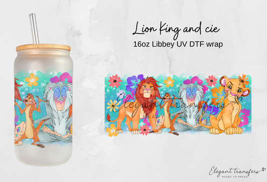 Lion King and cie Wrap [UV DTF - 16oz Libbey Glass Can] | Ready to Apply | Physical Product | Transfer