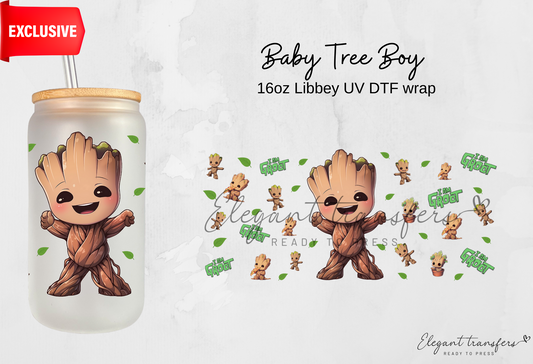 Baby Tree Boy wrap [EXCLUSIVE UV DTF - 16oz Libbey Glass Can] | Ready to Apply | Physical Product