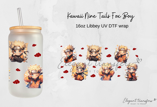 Kawaii Nine Tails Fox Boy Wrap [UV DTF - 16oz Libbey Glass Can] | Ready to Apply | Physical Product