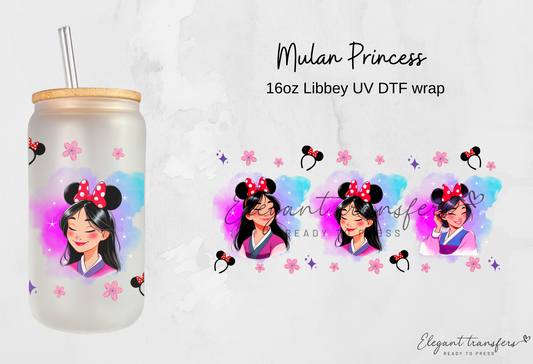 Mulan Princess Wrap [UV DTF - 16oz Libbey Glass Can] | Ready to Apply | Physical Product | Transfer