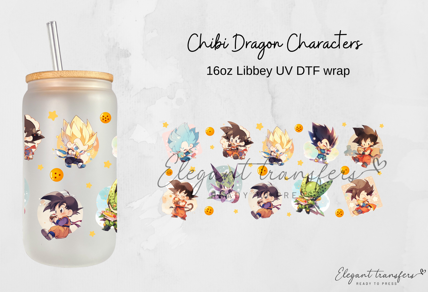 Chibi Dragon Characters Wrap [UV DTF - 16oz Libbey Glass Can] | Ready to Apply | Physical Product | Transfer
