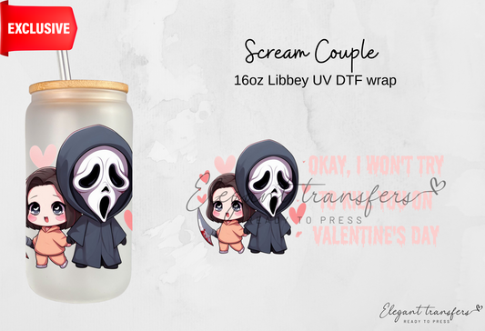 Scream Couple wrap [EXCLUSIVE UV DTF - 16oz Libbey Glass Can] | Ready to Apply | Physical Product