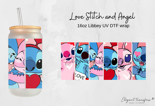 Love Stitch and Angel Wrap [UV DTF - 16oz Libbey Glass Can] | Ready to Apply | Physical Product | Transfer