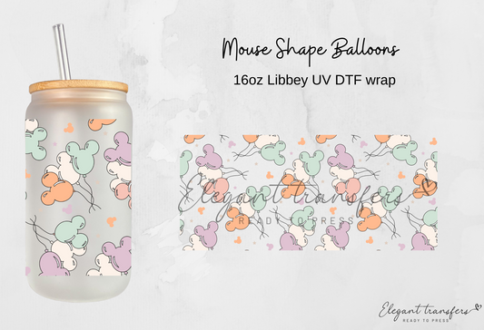 Mouse Shape Balloons Wrap [UV DTF - 16oz Libbey Glass Can] | Ready to Apply | Physical Product