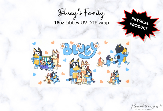 Bluey’s Family Wrap [UV DTF - 16oz Libbey Glass Can] | Ready to Apply | Physical Product | Transfer