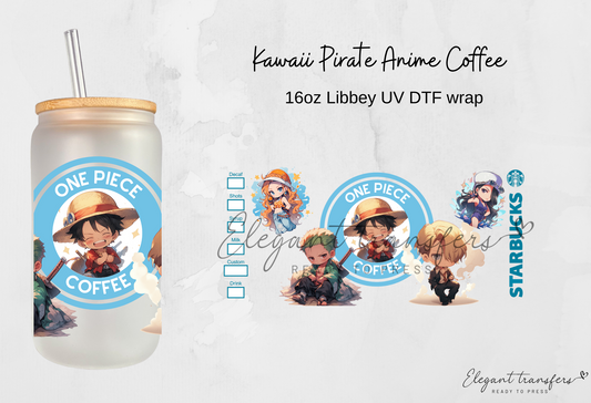 Pirate Anime Coffee Wrap [UV DTF - 16oz Libbey Glass Can] | Ready to Apply | Physical Product