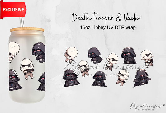 Death trooper & Vader wrap [EXCLUSIVE UV DTF - 16oz Libbey Glass Can] | Ready to Apply | Physical Product