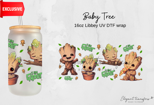 Baby Tree wrap [EXCLUSIVE UV DTF - 16oz Libbey Glass Can] | Ready to Apply | Physical Product