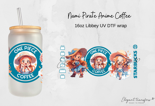 Nami Piece Anime Coffee Wrap [UV DTF - 16oz Libbey Glass Can] | Ready to Apply | Physical Item